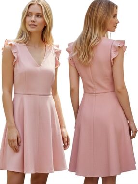 REBECCA TAYLOR Peach Flutter Sleeve A-line Silk Dress - Size 4